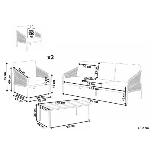 Ensemble De Salon De Jardin Avec Table 5 Places Murato Métal Beige