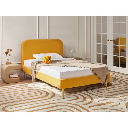 Lit Avec Sommier Velours Flayat 120 X 200 Cm Jaune