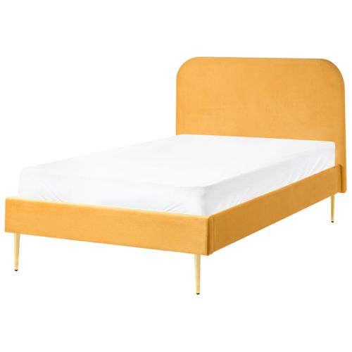 Lit Avec Sommier Velours Flayat 120 X 200 Cm Jaune