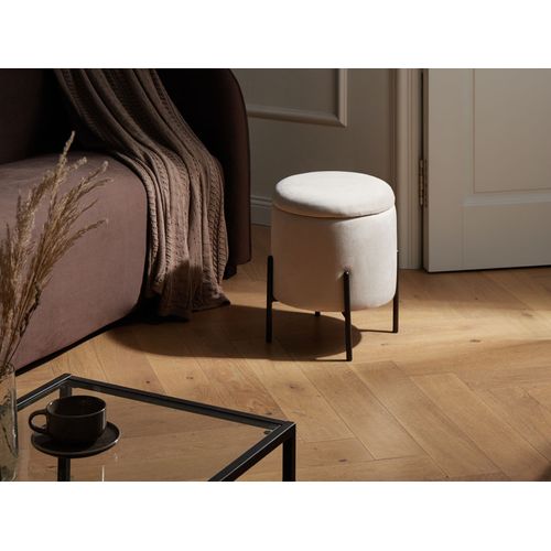 Pouf De Rangement Wenona Velours Blanc Cassé