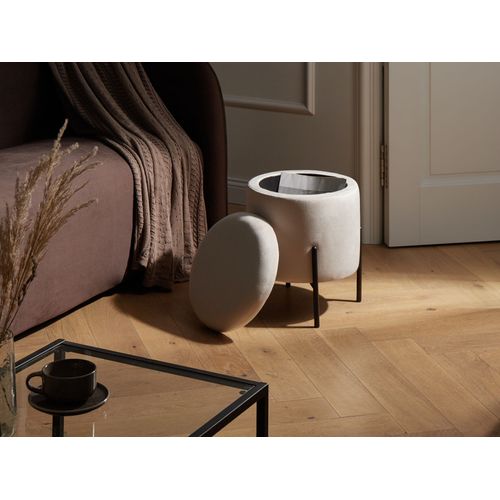 Pouf De Rangement Wenona Velours Blanc Cassé
