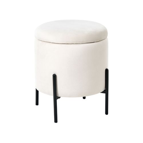 Pouf De Rangement Wenona Velours Blanc Cassé