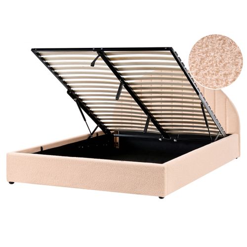 Lit Ottoman Bouclé Chadenet 160 X 200 Cm Rose Pêche