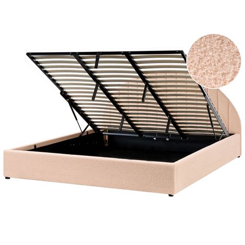 Lit Ottoman Bouclé Chadenet 180 X 200 Cm Rose Pêche