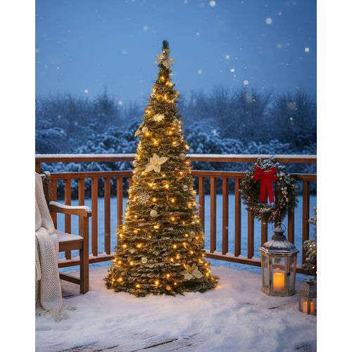 Sapin De Noël Artificiel Enneigé Pliant LED Firvana 185 Cm Blanc