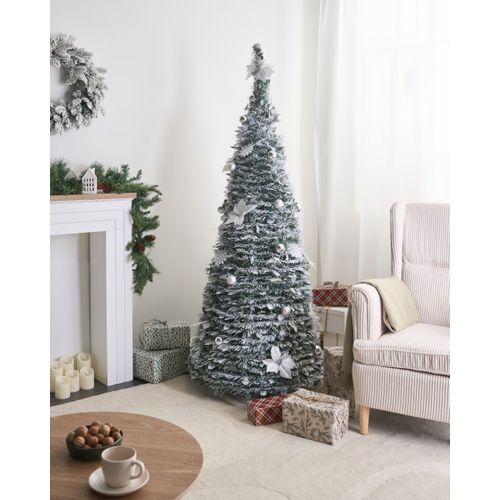 Sapin De Noël Artificiel Enneigé Pliant LED Firvana 185 Cm Blanc