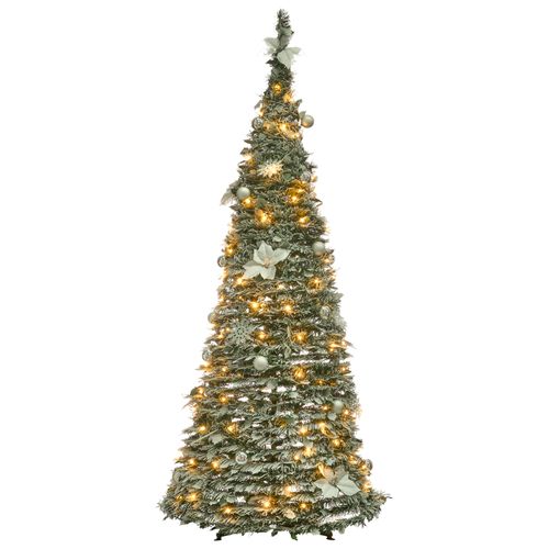 Sapin De Noël Artificiel Enneigé Pliant LED Firvana 185 Cm Blanc