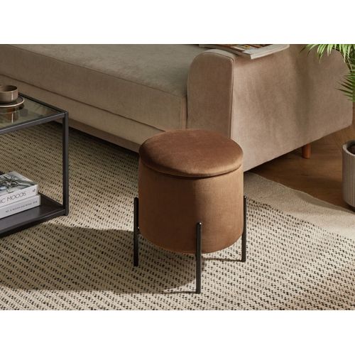 Pouf De Rangement Wenona Velours Marron Foncé