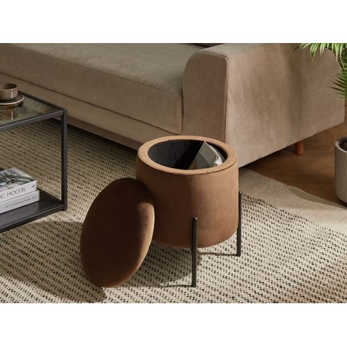 Pouf De Rangement Wenona Velours Marron Foncé