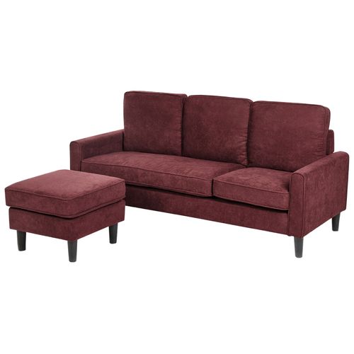 Canapé 3 Places Avesta Tissu Rouge Bordeaux Avec Ottoman