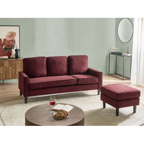 Canapé 3 Places Avesta Tissu Rouge Bordeaux Avec Ottoman