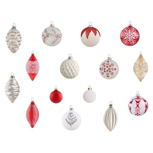 Lot De 50 Boules Snowflake Verre Rouge/blanc