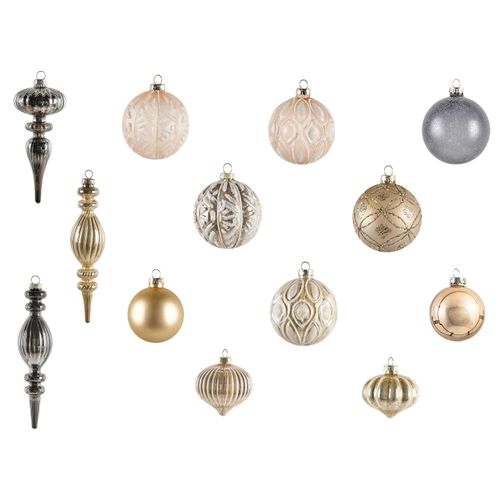 Lot De 24 Boules Winterlight Verre Rose Doré