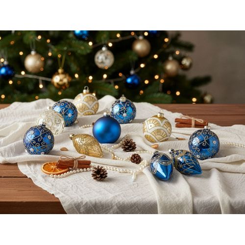 Lot De 35 Boules Icedrop Verre Bleu/doré