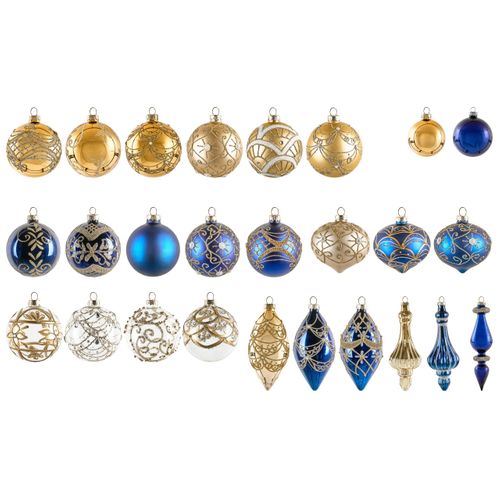 Lot De 35 Boules Icedrop Verre Bleu/doré