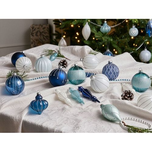 Lot De 35 Boules Snowfall Verre Bleu
