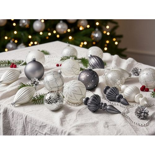 Lot De 35 Boules Frostfall Verre Gris