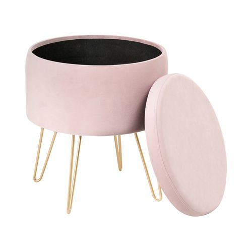 Pouf De Rangement Silas Velours Rose Pastel