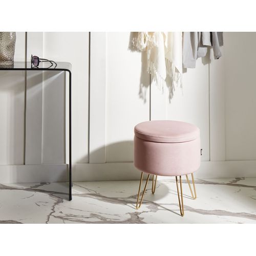 Pouf De Rangement Silas Velours Rose Pastel