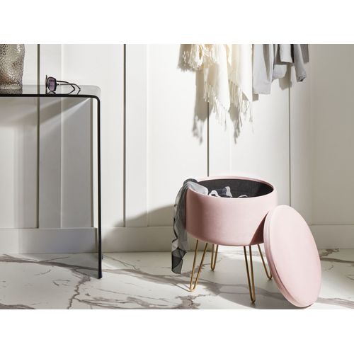 Pouf De Rangement Silas Velours Rose Pastel