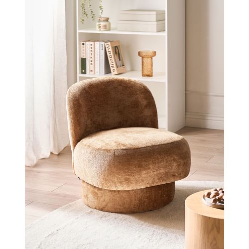 Fauteuil Pivotant Aylo Tissu Chenille Marron Doré