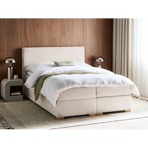Lit Boxspring Avec Rangement Tissu Major 140 X 200 Cm Beige Clair