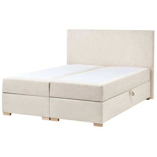 Lit Boxspring Avec Rangement Tissu Major 140 X 200 Cm Beige Clair