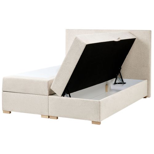 Lit Boxspring Avec Rangement Tissu Major 140 X 200 Cm Beige Clair