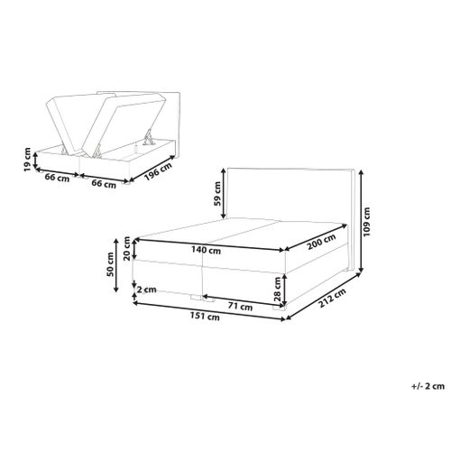 Lit Boxspring Avec Rangement Tissu Major 140 X 200 Cm Beige Clair