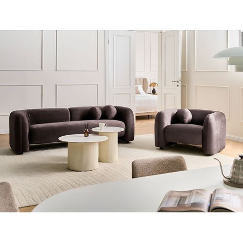 Canapé 3 Places Leiren Velours Marron Foncé