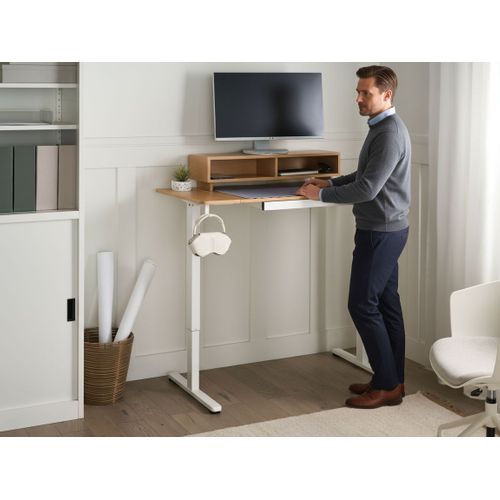 Bureau Réglable En Hauteur Électriquement Lucama Marron Clair/blanc 120 Cm 60 Cm Avec Port USB