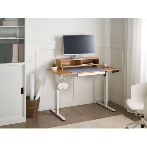 Bureau Réglable En Hauteur Électriquement Lucama Marron Clair/blanc 120 Cm 60 Cm Avec Port USB