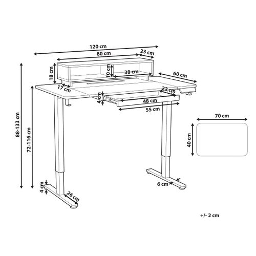 Bureau Réglable En Hauteur Électriquement Lucama Marron Clair/blanc 120 Cm 60 Cm Avec Port USB