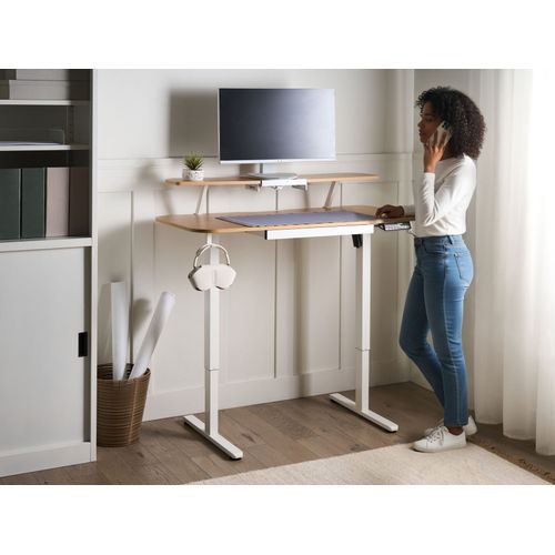 Bureau Réglable En Hauteur Électriquement Wilbanks Marron Clair/blanc 120 Cm 60 Cm Avec Port USB