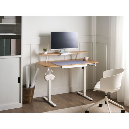 Bureau Réglable En Hauteur Électriquement Wilbanks Marron Clair/blanc 120 Cm 60 Cm Avec Port USB