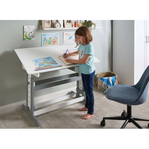 Bureau Réglable En Hauteur Manuellement Nannup Blanc 110 Cm 53 Cm