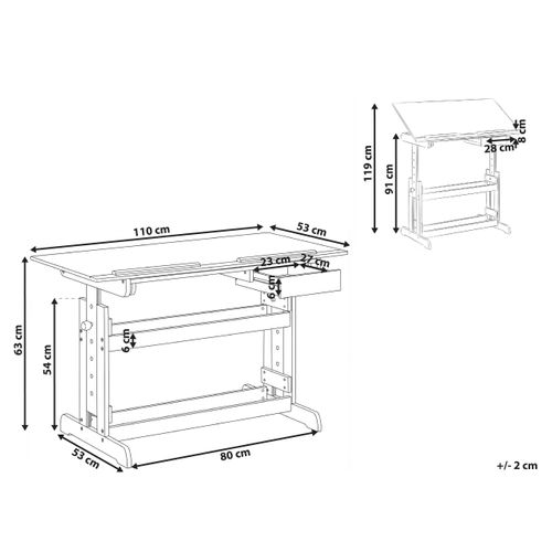 Bureau Réglable En Hauteur Manuellement Nannup Blanc 110 Cm 53 Cm