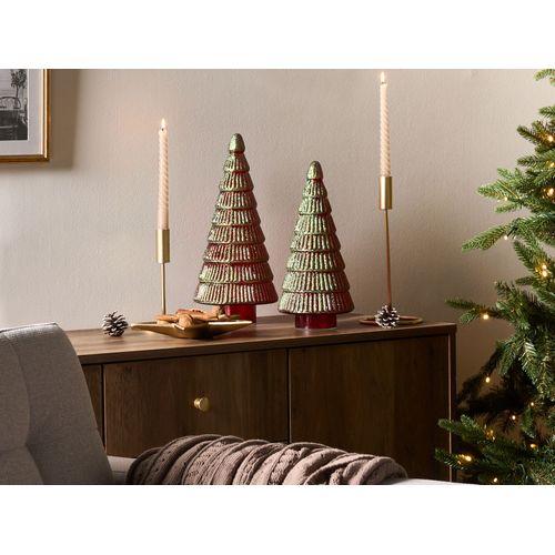 Lot De 2 Figurines Puruvesi Arbre De Noël 31/36 Cm Rouge/vert