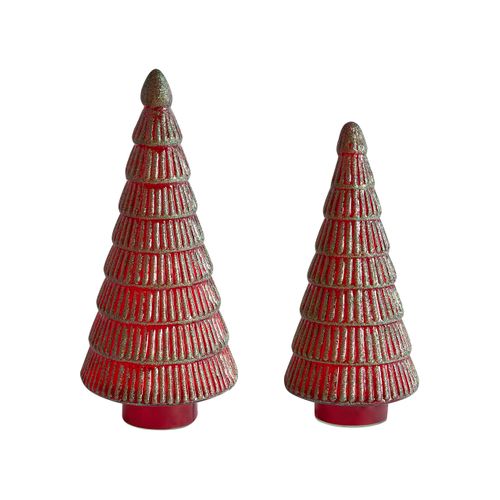 Lot De 2 Figurines Puruvesi Arbre De Noël 31/36 Cm Rouge/vert