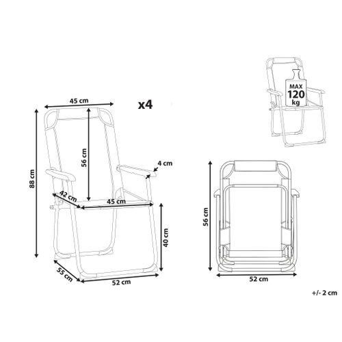Lot De 4 Chaises De Jardin Galatsi Pliant Métal Gris