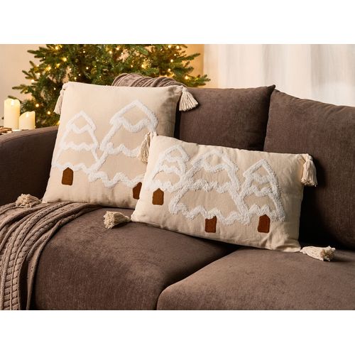 Lot De 2 Coussins Décoratifs Intsia Coton 30 X 50 Cm 45 X 45 Cm Beige Clair Motif De Noël