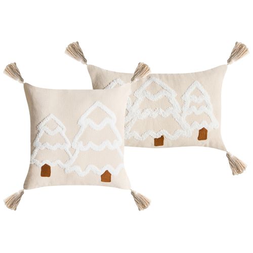 Lot De 2 Coussins Décoratifs Intsia Coton 30 X 50 Cm 45 X 45 Cm Beige Clair Motif De Noël