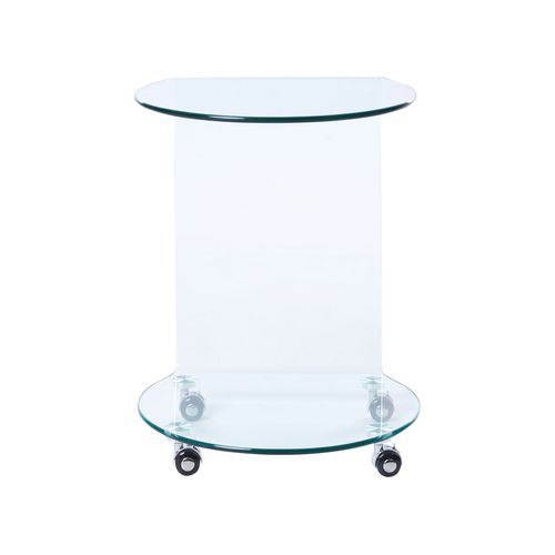 Table D'appoint Minto Verre De Sécurité Transparent Avec Roues