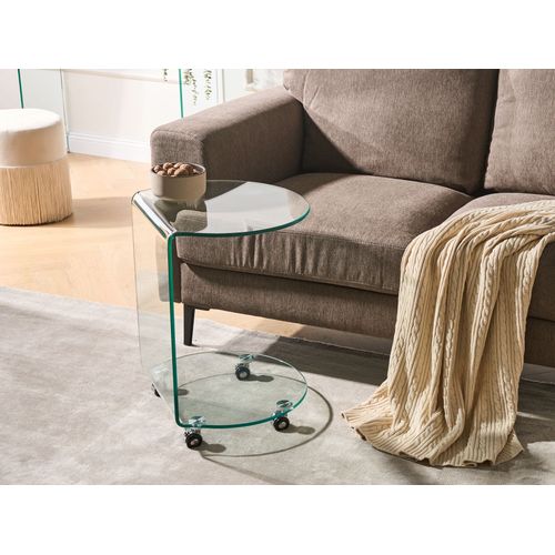 Table D'appoint Minto Verre De Sécurité Transparent Avec Roues