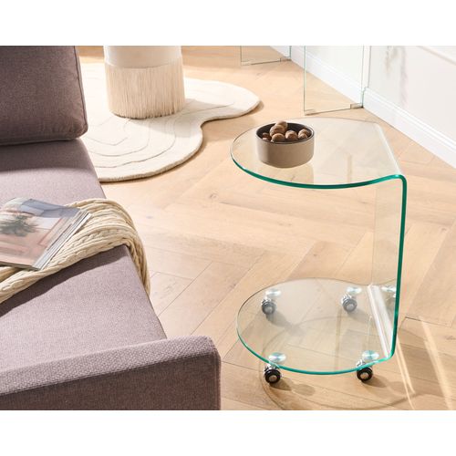 Table D'appoint Minto Verre De Sécurité Transparent Avec Roues