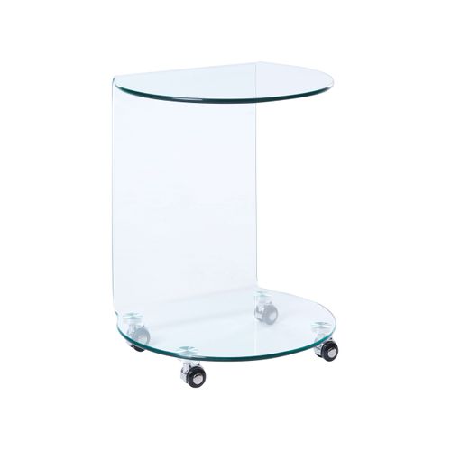 Table D'appoint Minto Verre De Sécurité Transparent Avec Roues