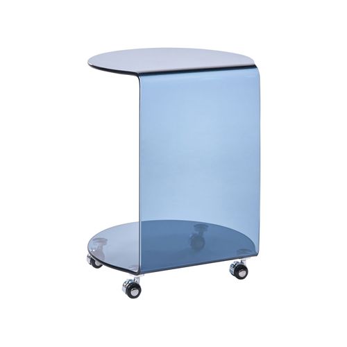 Table D'appoint Minto Verre De Sécurité Bleu Avec Roues