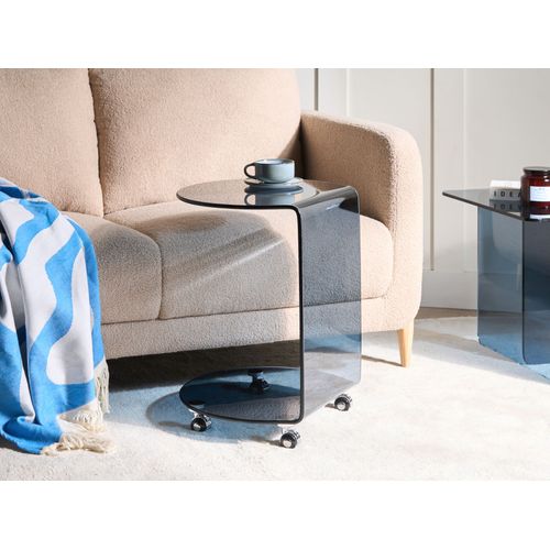 Table D'appoint Minto Verre De Sécurité Bleu Avec Roues