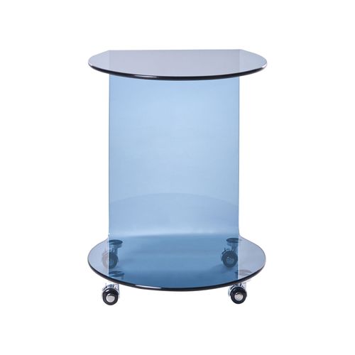 Table D'appoint Minto Verre De Sécurité Bleu Avec Roues
