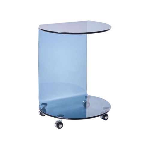 Table D'appoint Minto Verre De Sécurité Bleu Avec Roues